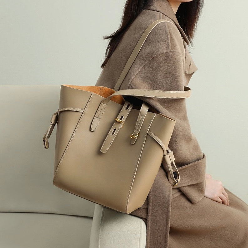 Women’s Genuine Leather Lock Buckle Tote Bag | Effortless Vintage Elegance