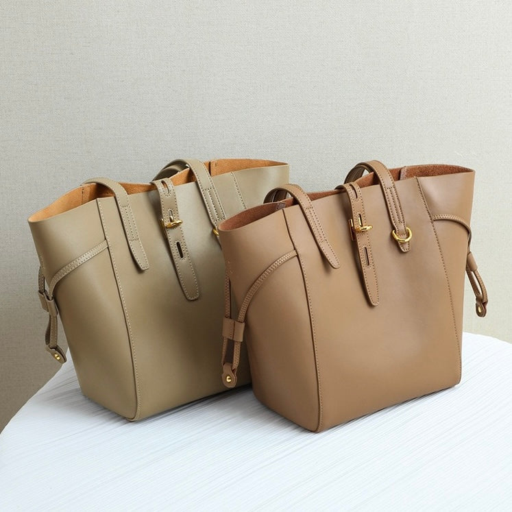 Women’s Genuine Leather Lock Buckle Tote Bag | Effortless Vintage Elegance