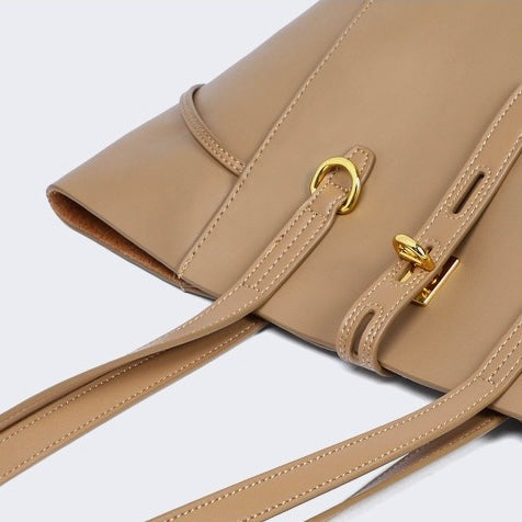 Women’s Genuine Leather Lock Buckle Tote Bag | Effortless Vintage Elegance