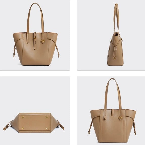 Women’s Genuine Leather Lock Buckle Tote Bag | Effortless Vintage Elegance