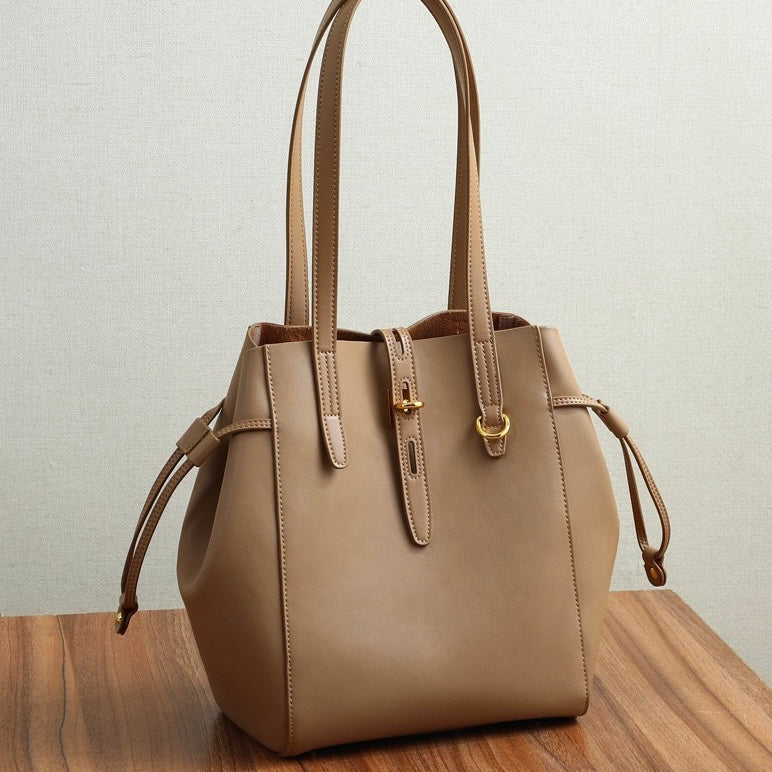 Women’s Genuine Leather Lock Buckle Tote Bag | Effortless Vintage Elegance
