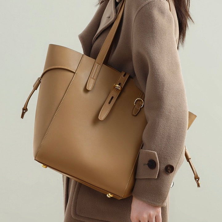 Women’s Genuine Leather Lock Buckle Tote Bag | Effortless Vintage Elegance