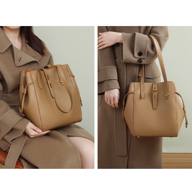 Women’s Genuine Leather Lock Buckle Tote Bag | Effortless Vintage Elegance