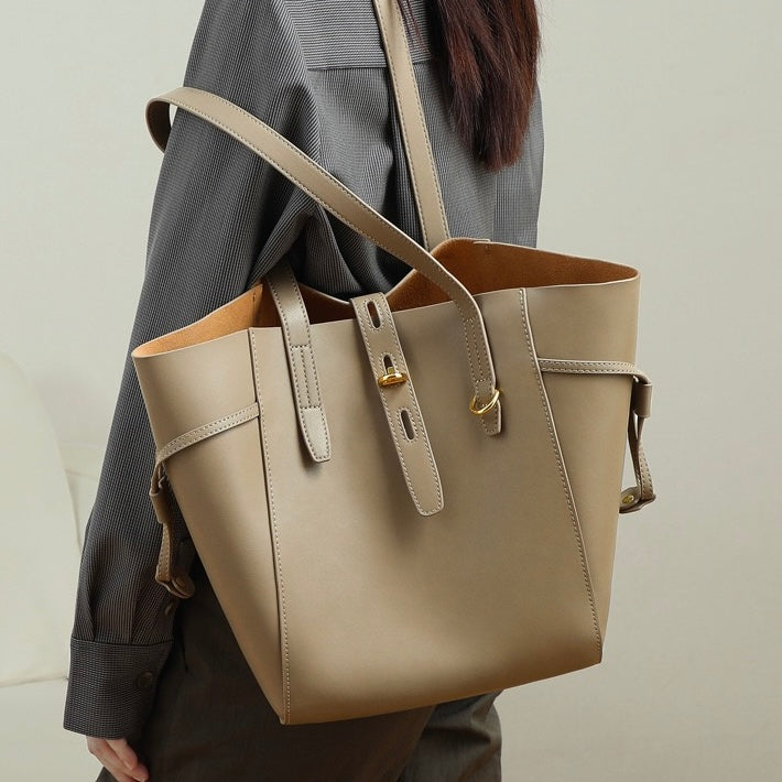 Women’s Genuine Leather Lock Buckle Tote Bag | Effortless Vintage Elegance