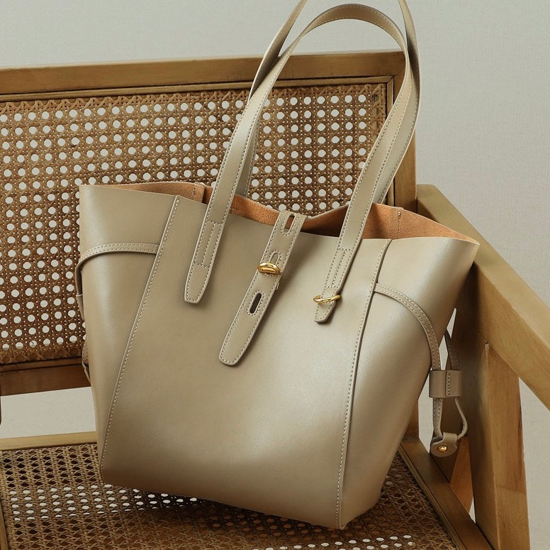 Women’s Genuine Leather Lock Buckle Tote Bag | Effortless Vintage Elegance