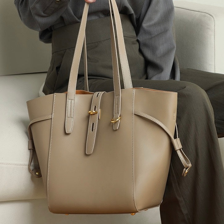 Women’s Genuine Leather Lock Buckle Tote Bag | Effortless Vintage Elegance