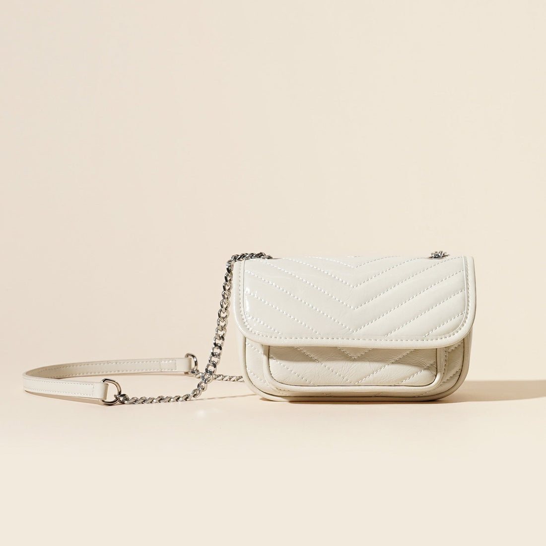 Women’s Genuine Leather Mini Flap Bag | Silver Chain Elegance