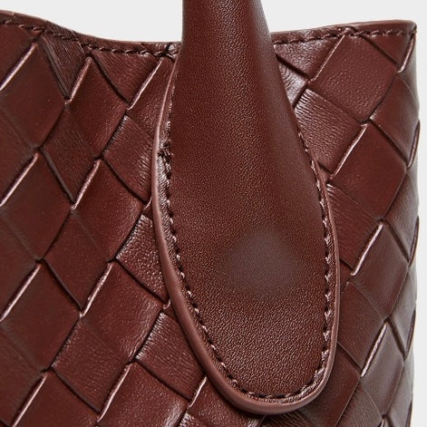 Women’s Genuine Leather Woven Bucket Crossbody Handbag | Effortless Elegance