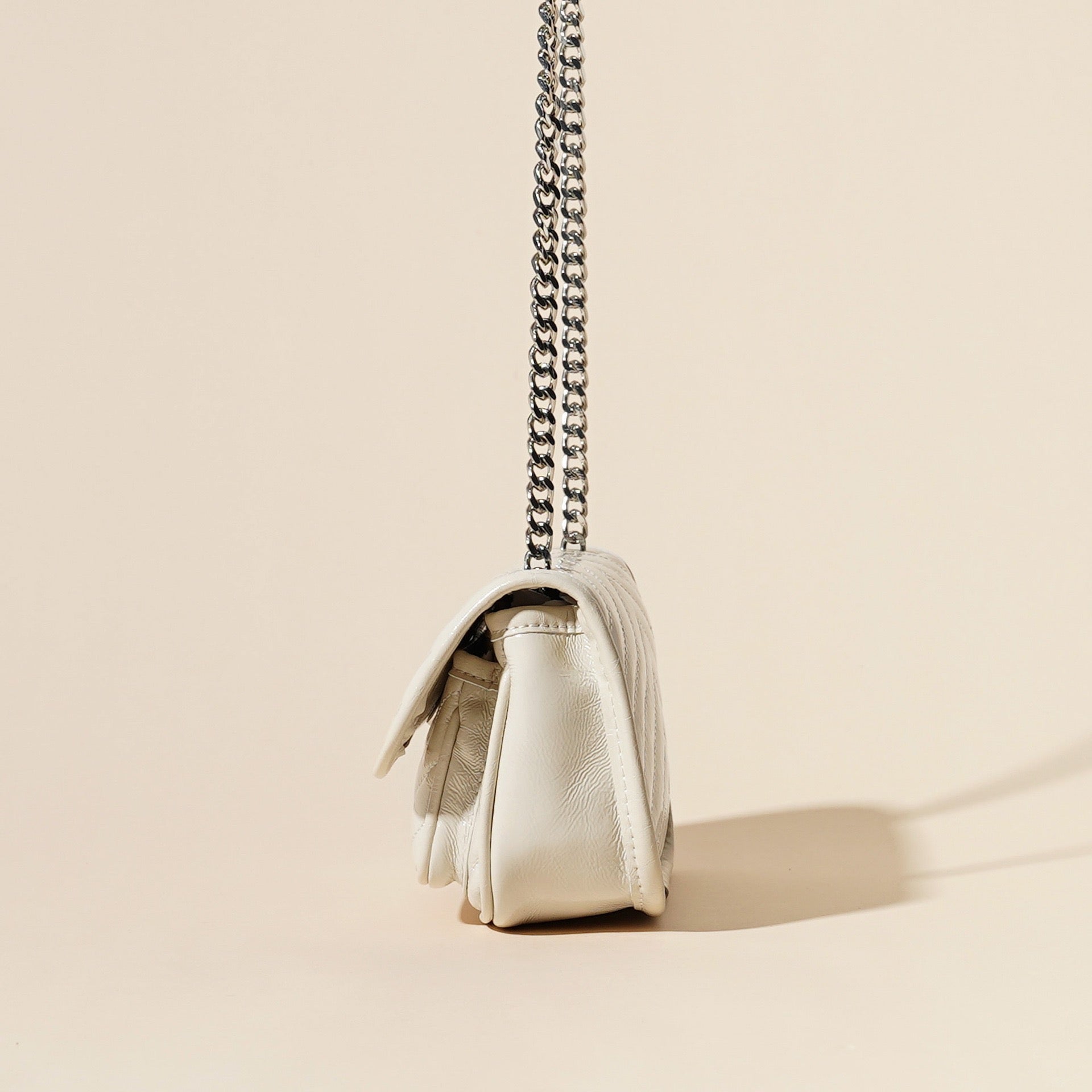 Women’s Genuine Leather Mini Flap Bag | Silver Chain Elegance
