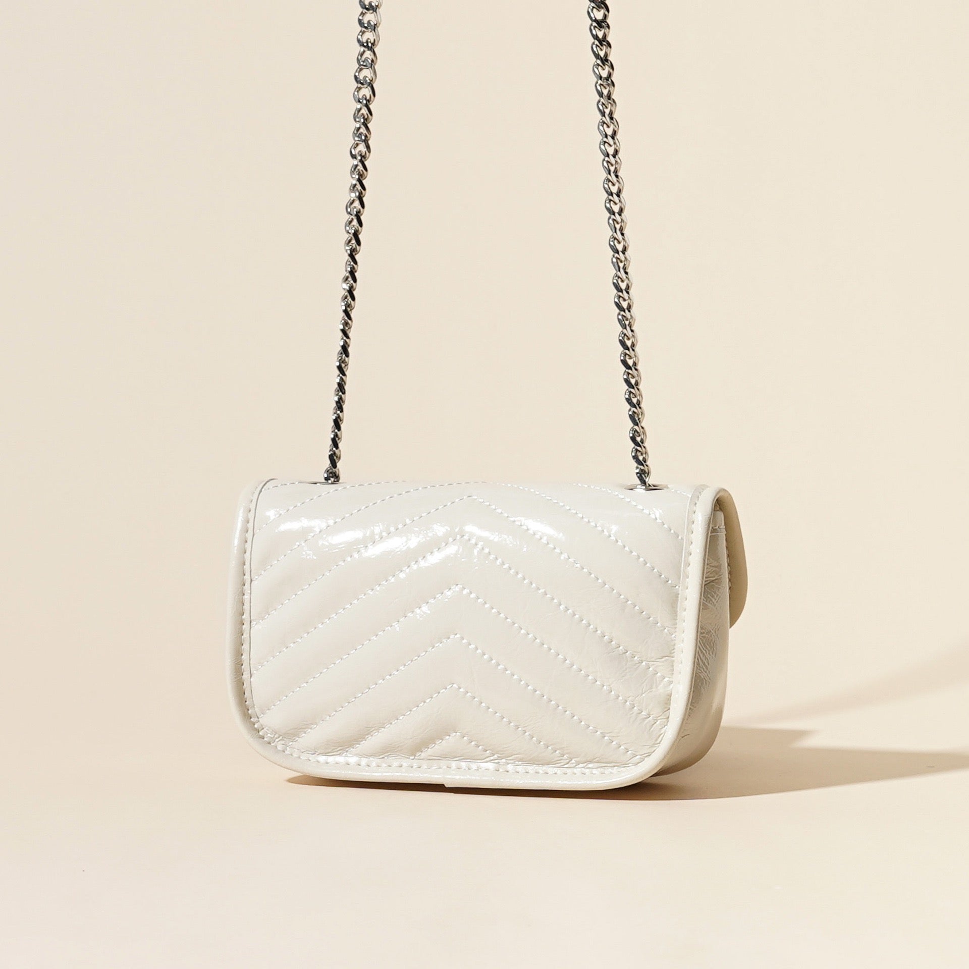 Women’s Genuine Leather Mini Flap Bag | Silver Chain Elegance