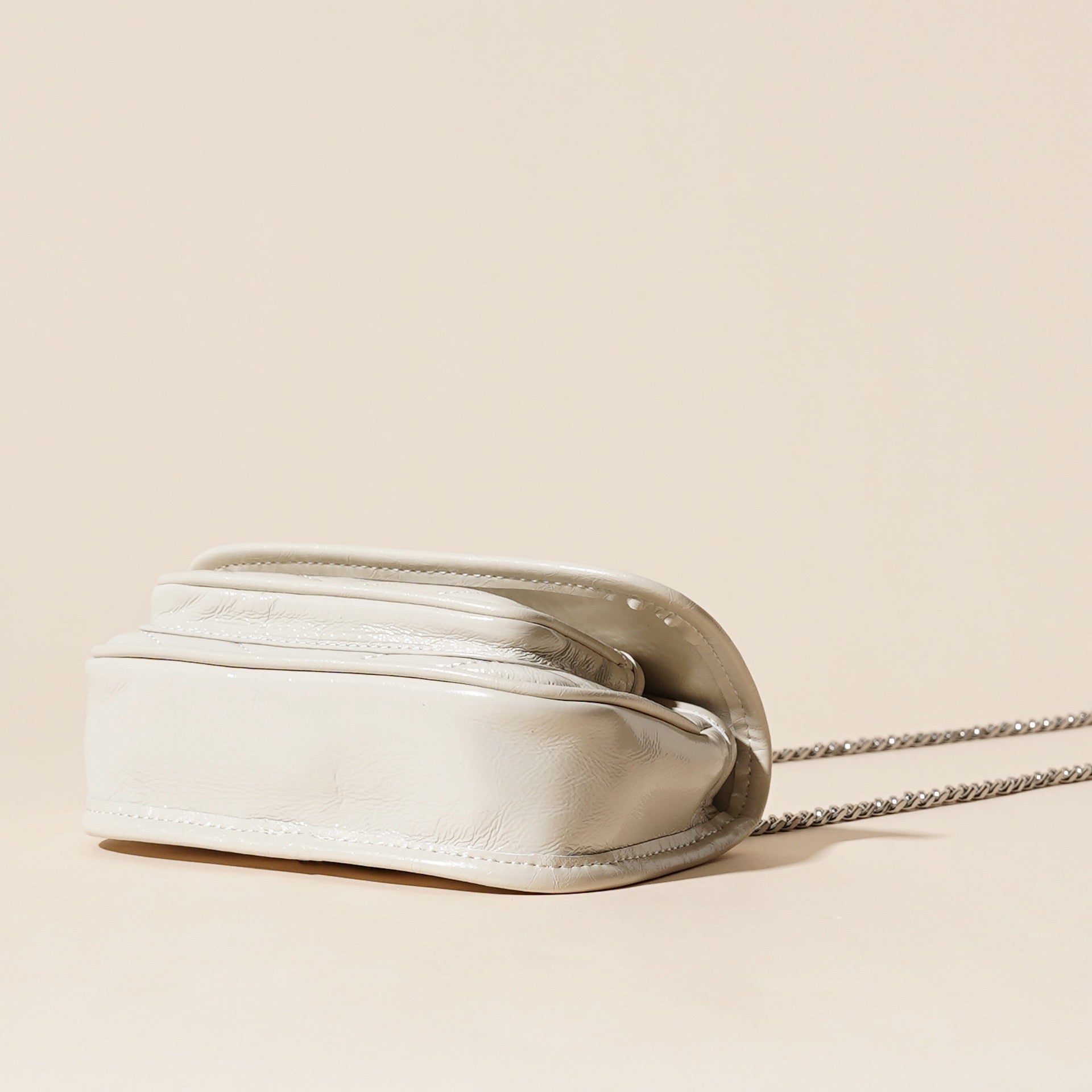 Women’s Genuine Leather Mini Flap Bag | Silver Chain Elegance