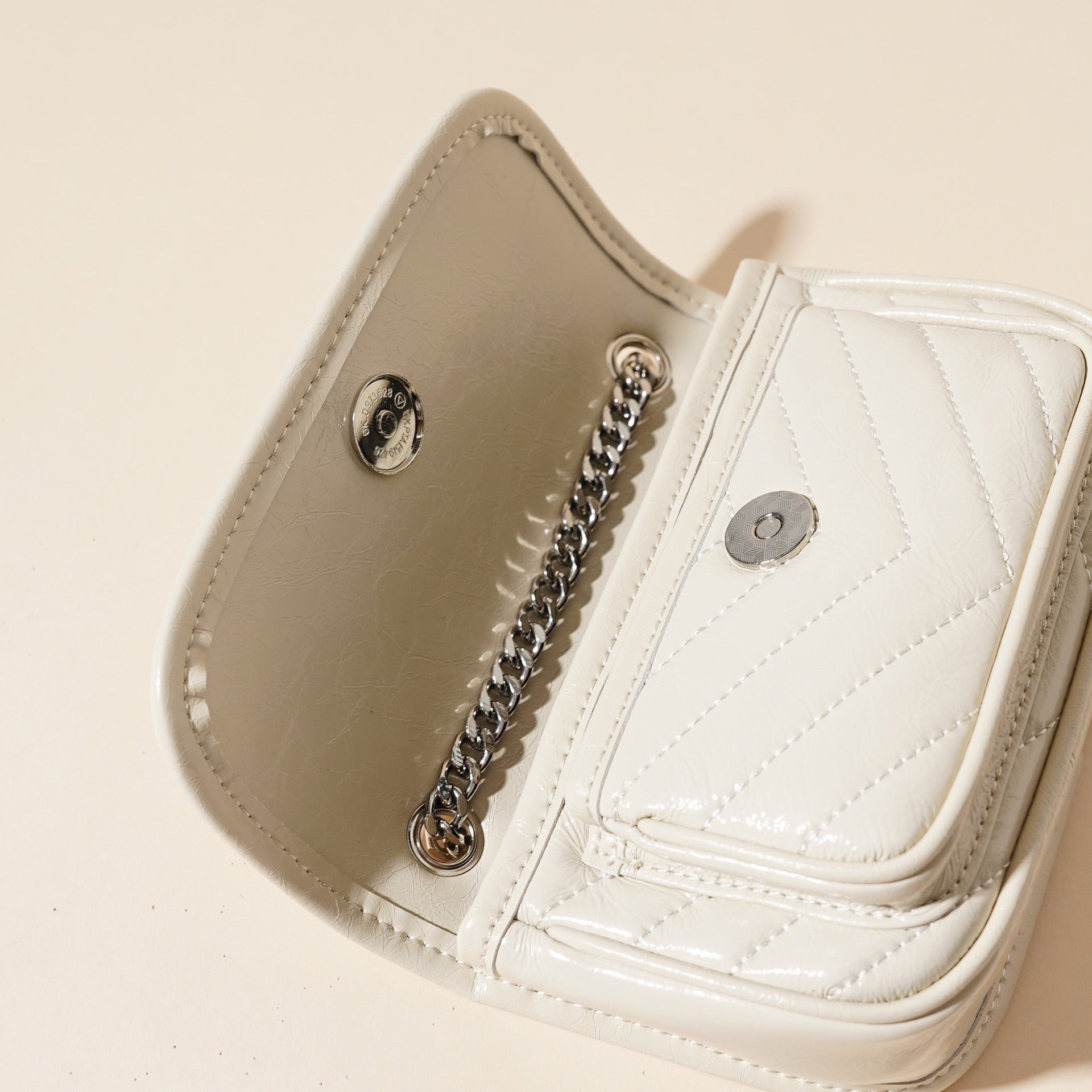 Women’s Genuine Leather Mini Flap Bag | Silver Chain Elegance