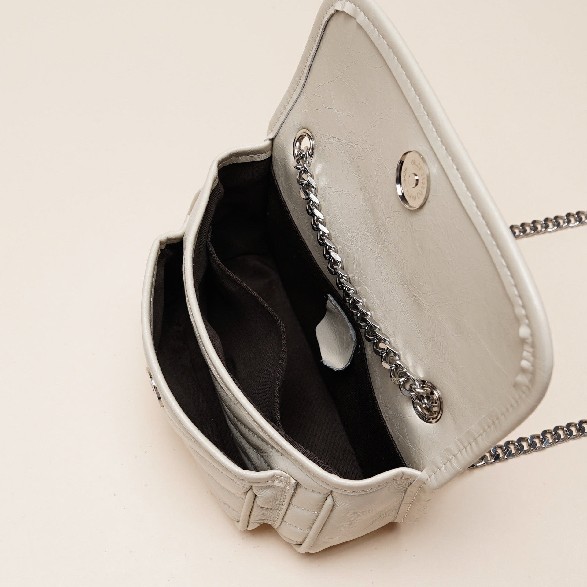 Women’s Genuine Leather Mini Flap Bag | Silver Chain Elegance