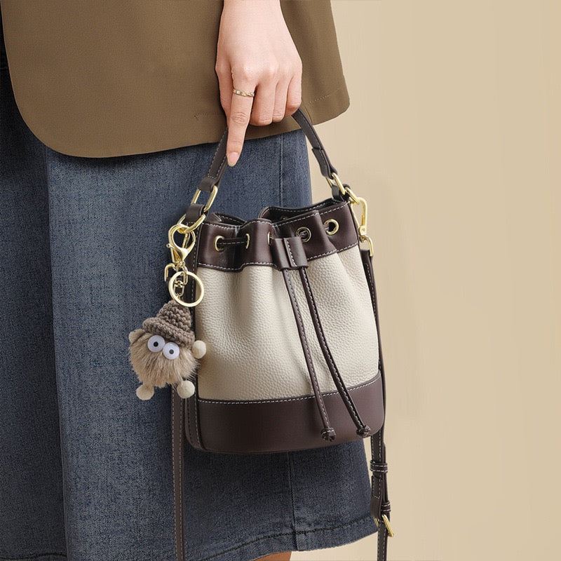 Women’s Genuine Leather Pendant Bucket Crossbody Bag | Effortless Everyday Elegance