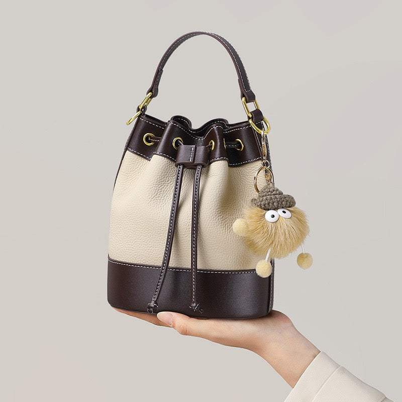 Women’s Genuine Leather Pendant Bucket Crossbody Bag | Effortless Everyday Elegance
