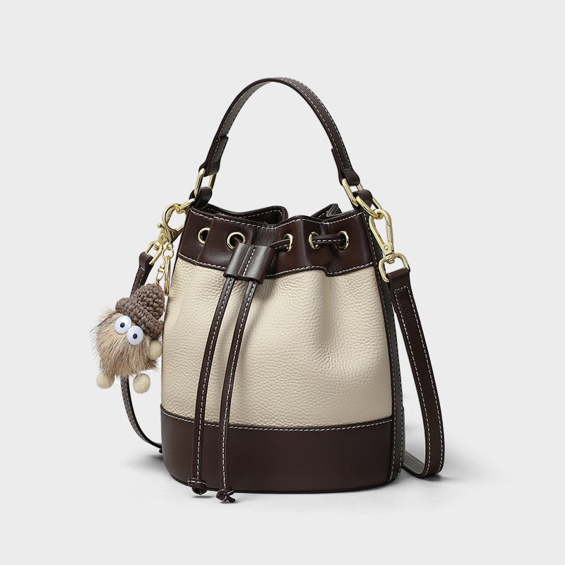 Women’s Genuine Leather Pendant Bucket Crossbody Bag | Effortless Everyday Elegance