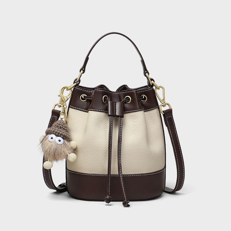 Women’s Genuine Leather Pendant Bucket Crossbody Bag | Effortless Everyday Elegance