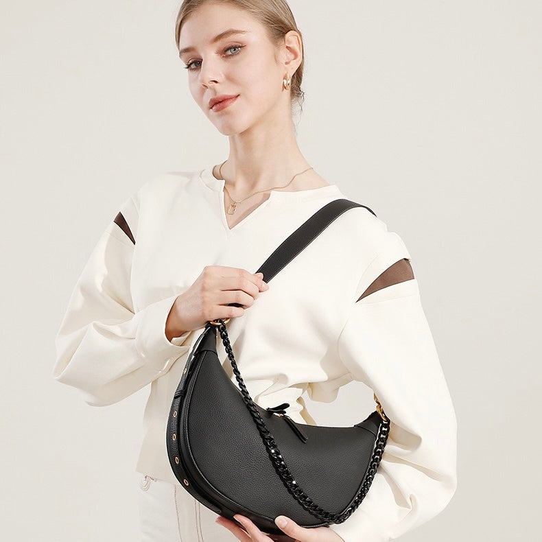 Women’s Genuine Leather Baguette Dumpling Bag | Effortless Everyday Elegance