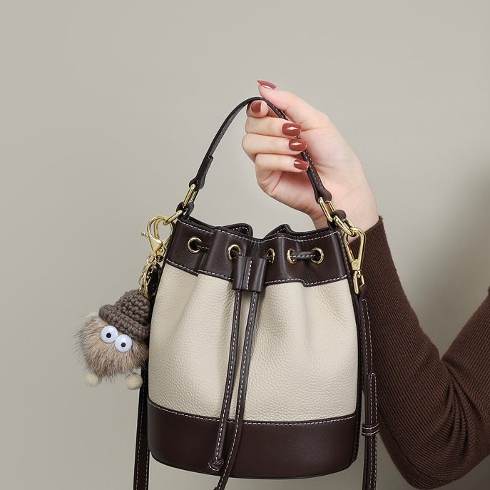 Women’s Genuine Leather Pendant Bucket Crossbody Bag | Effortless Everyday Elegance