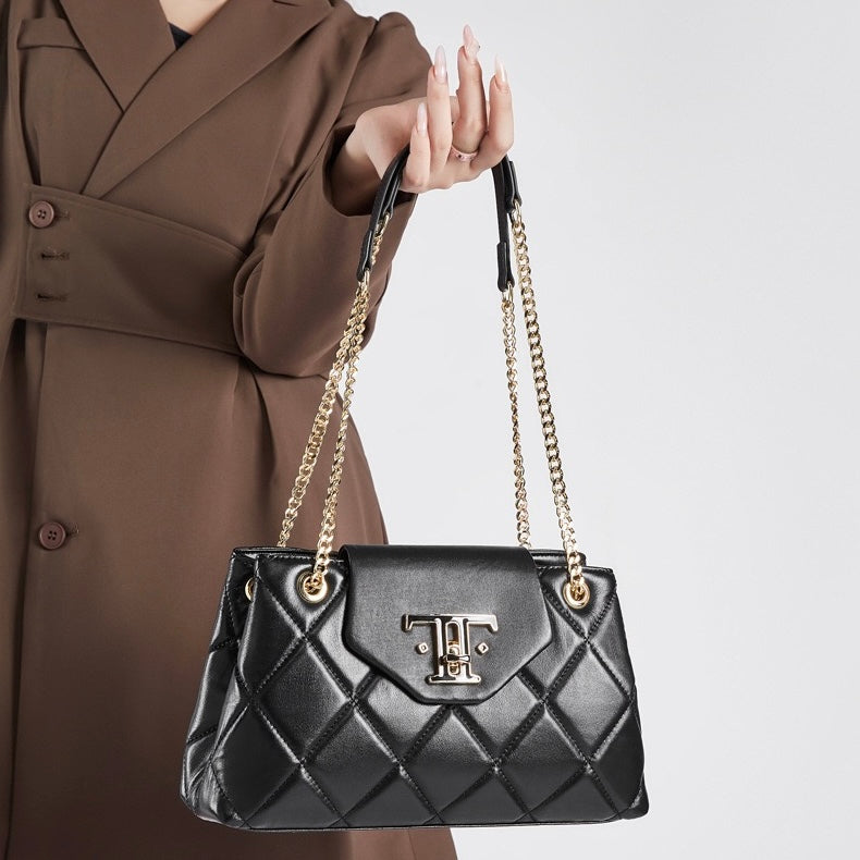 Women’s Genuine Leather Chain Shoulder Crossbody Bag | Effortless Commuter Elegance