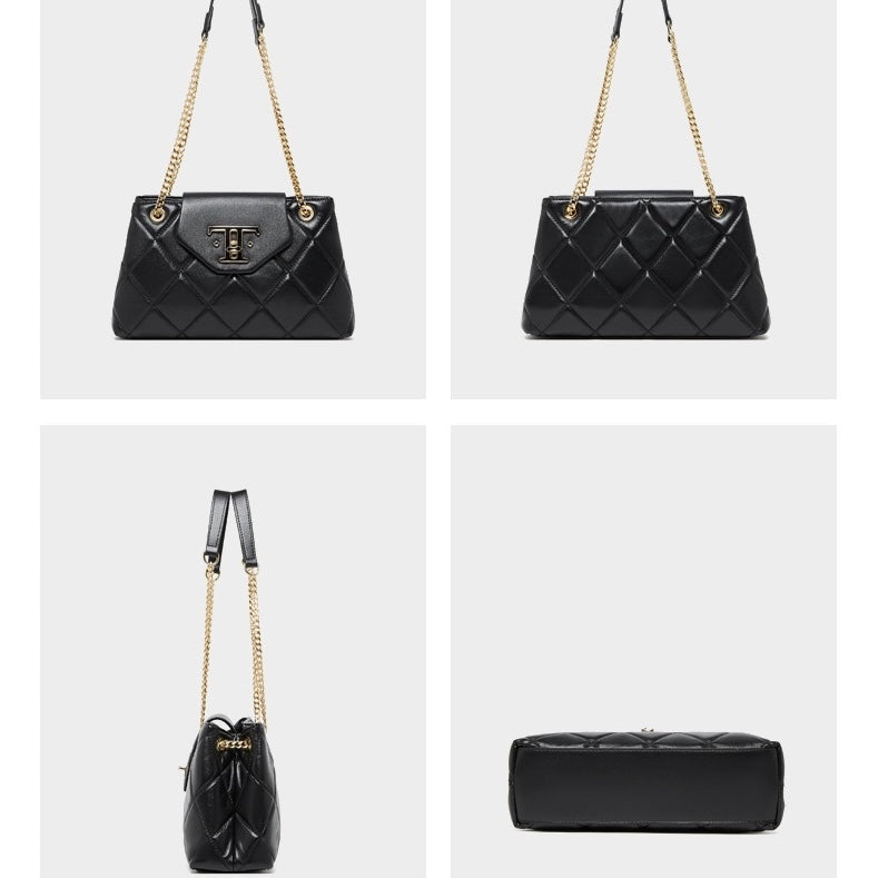 Women’s Genuine Leather Chain Shoulder Crossbody Bag | Effortless Commuter Elegance