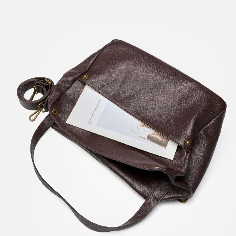 Women’s Genuine Leather Tote Bag | Soft Retro Minimalist Elegance