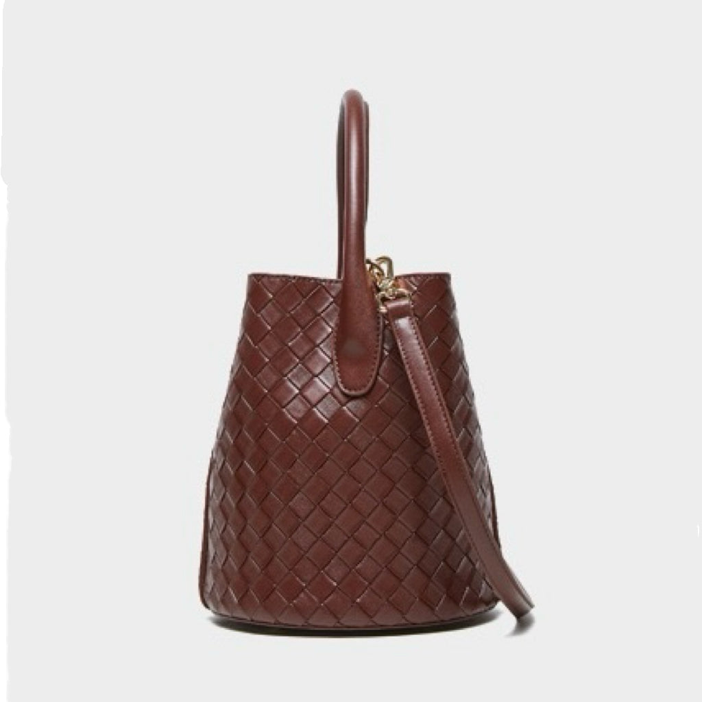 Women’s Genuine Leather Woven Bucket Crossbody Handbag | Effortless Elegance