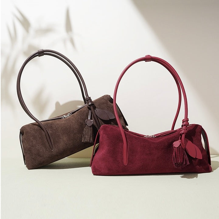 Matte Genuine Leather Tassel Shoulder Pillow Bag | Effortless Quiet Elegance