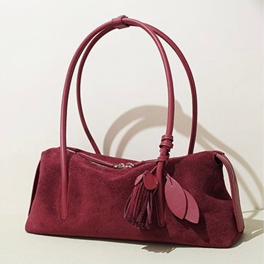 Matte Genuine Leather Tassel Shoulder Pillow Bag | Effortless Quiet Elegance