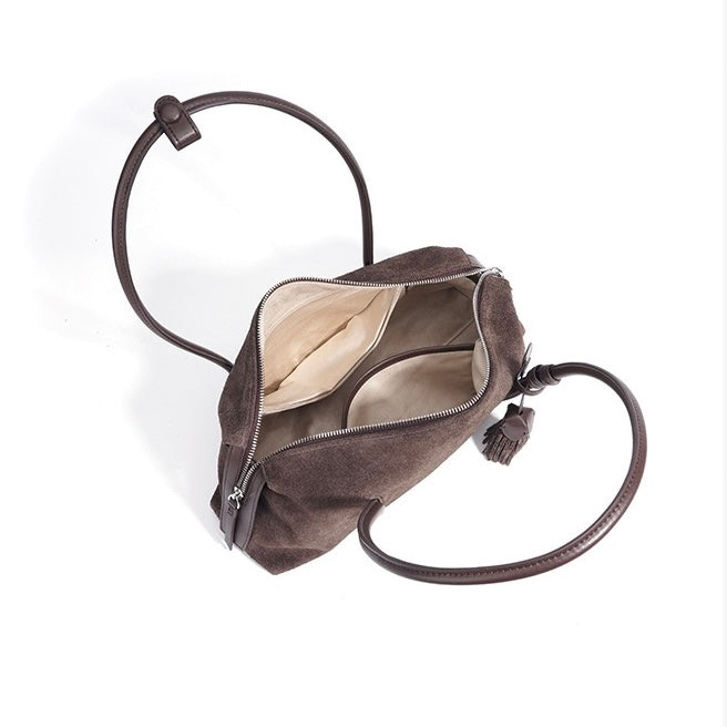 Matte Genuine Leather Tassel Shoulder Pillow Bag | Effortless Quiet Elegance