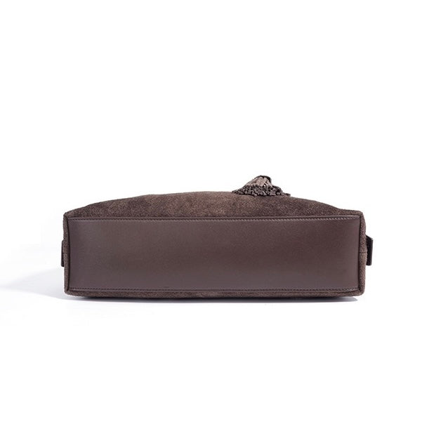 Matte Genuine Leather Tassel Shoulder Pillow Bag | Effortless Quiet Elegance