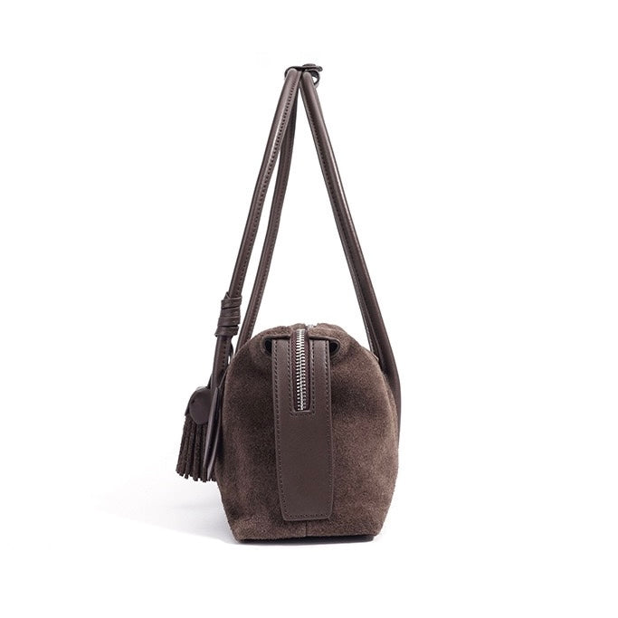 Matte Genuine Leather Tassel Shoulder Pillow Bag | Effortless Quiet Elegance