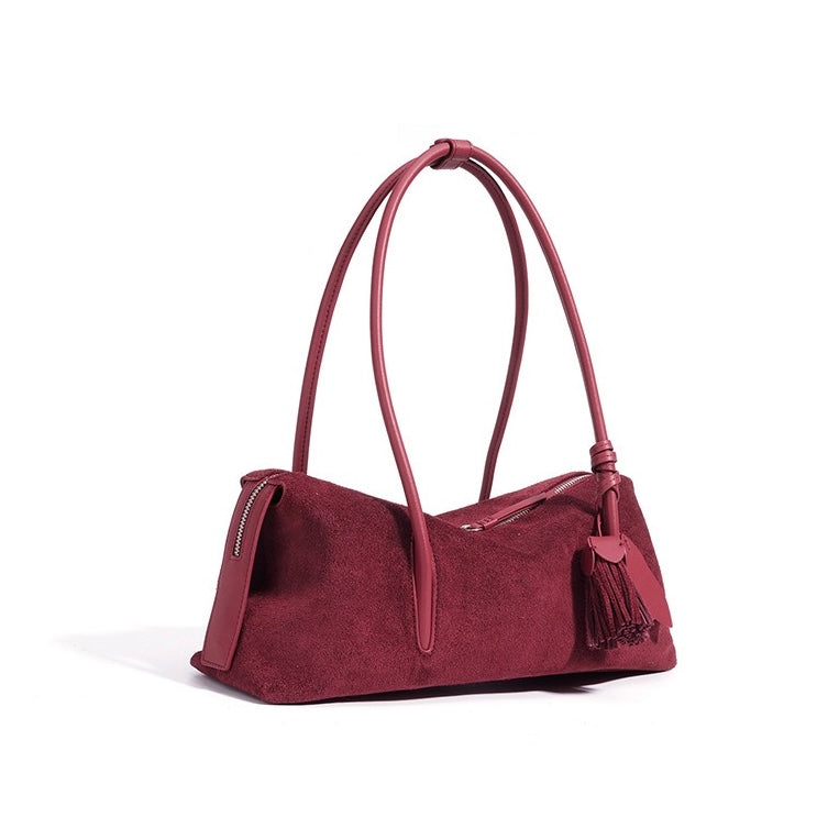 Matte Genuine Leather Tassel Shoulder Pillow Bag | Effortless Quiet Elegance