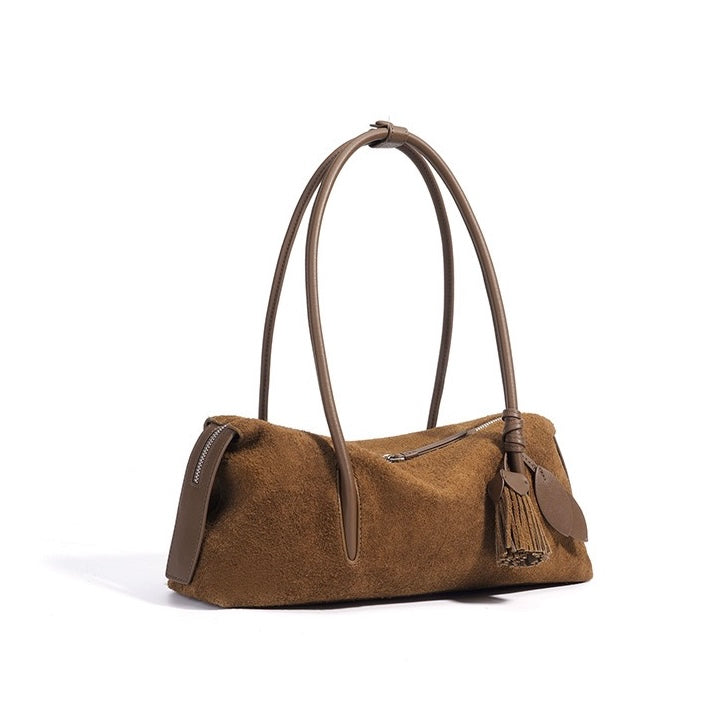 Matte Genuine Leather Tassel Shoulder Pillow Bag | Effortless Quiet Elegance