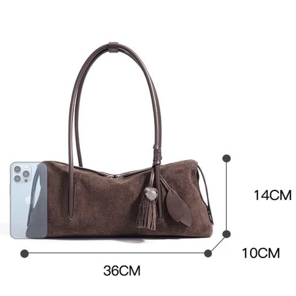 Matte Genuine Leather Tassel Shoulder Pillow Bag | Effortless Quiet Elegance