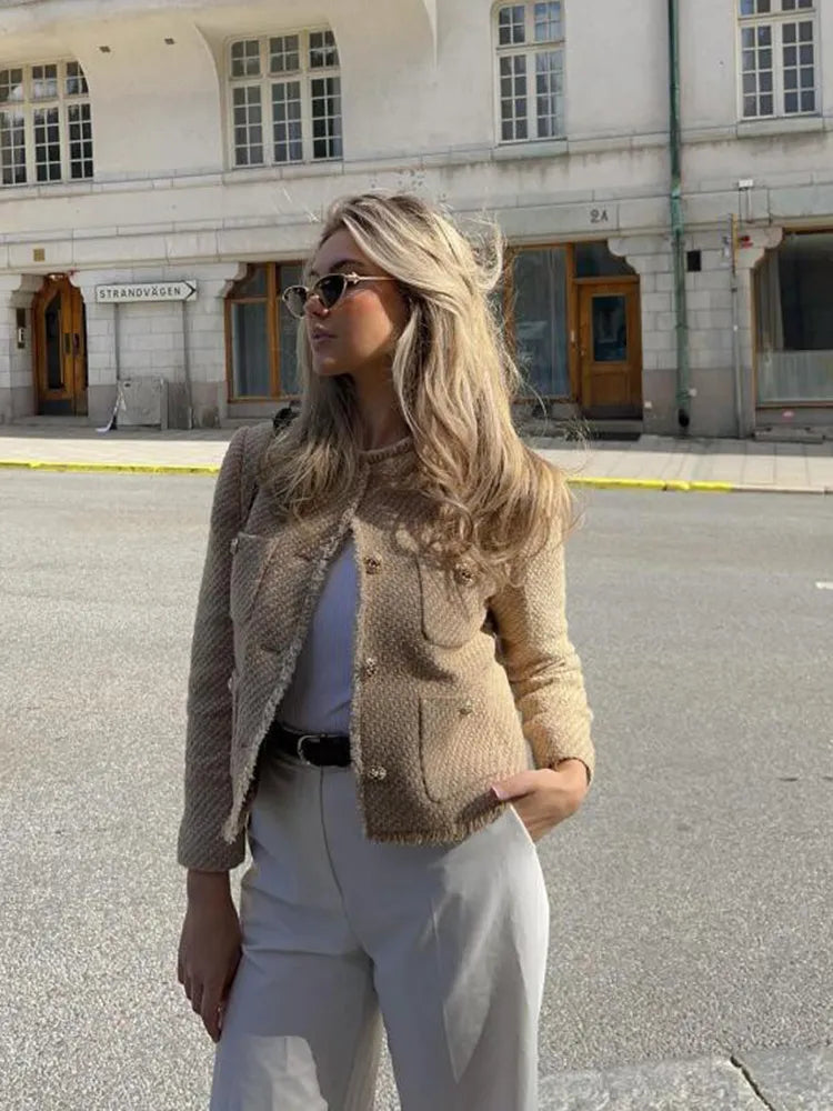 Feline Jacket | Timeless Beige Elegance with Gold Buttons