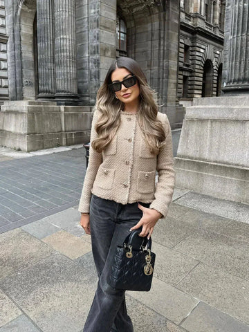 Feline Jacket | Timeless Beige Elegance with Gold Buttons