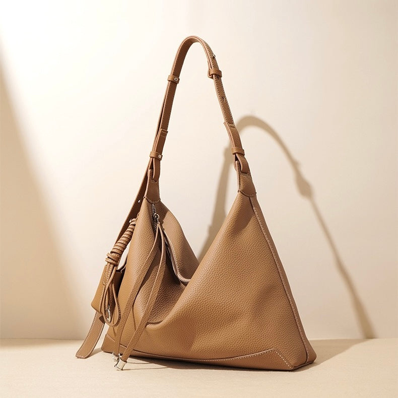 Women’s Genuine Leather Minimalist Tote Handbag | Effortless Dumpling Elegance