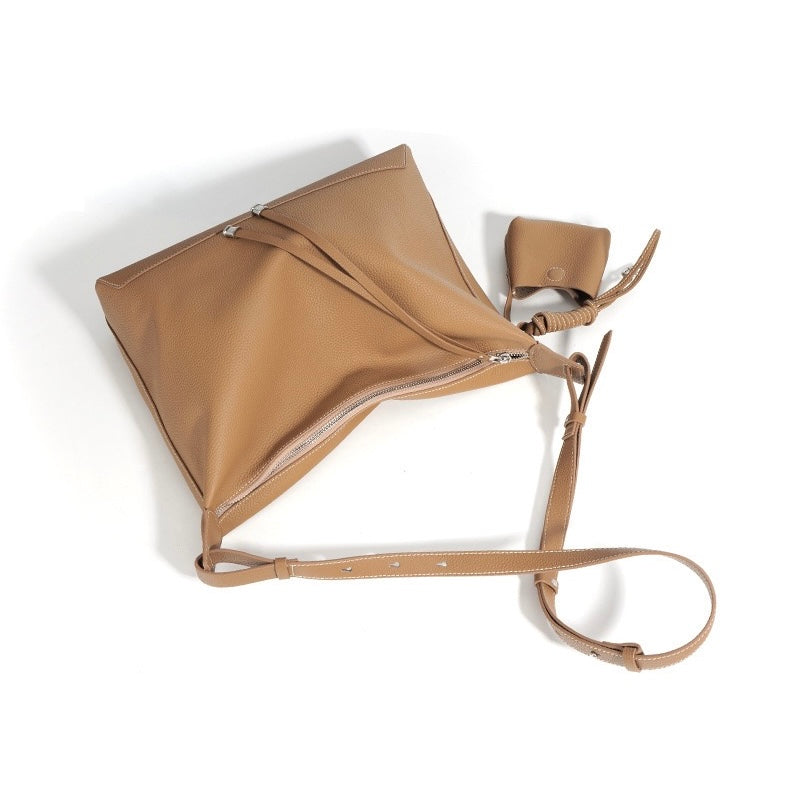 Women’s Genuine Leather Minimalist Tote Handbag | Effortless Dumpling Elegance