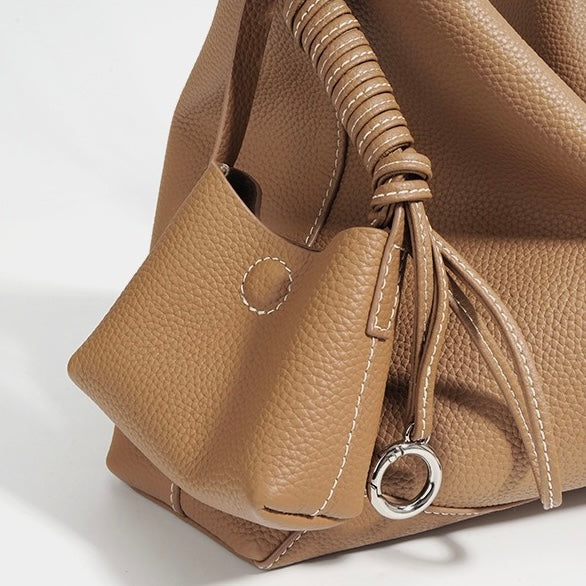 Women’s Genuine Leather Minimalist Tote Handbag | Effortless Dumpling Elegance