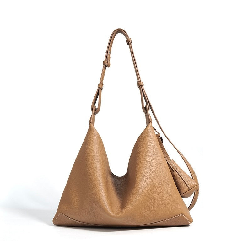 Women’s Genuine Leather Minimalist Tote Handbag | Effortless Dumpling Elegance
