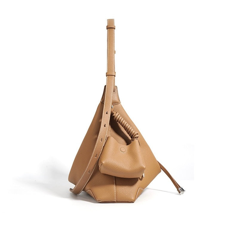 Women’s Genuine Leather Minimalist Tote Handbag | Effortless Dumpling Elegance