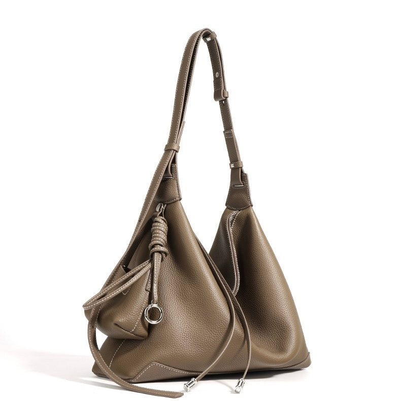 Women’s Genuine Leather Minimalist Tote Handbag | Effortless Dumpling Elegance