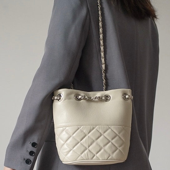 Women’s Genuine Leather Quilted Chain Bucket Bag | Effortless Everyday Elegance