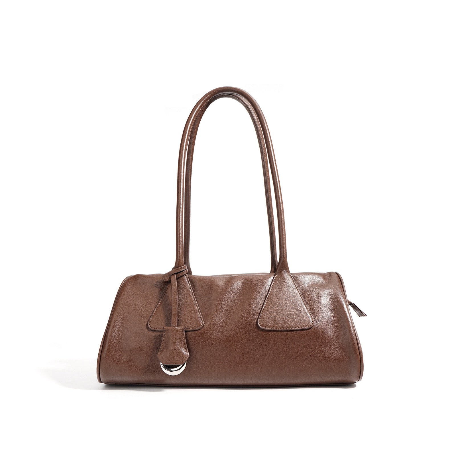 Women’s Genuine Leather Triangle Barrel Shoulder Bag | Effortless Vintage Poise