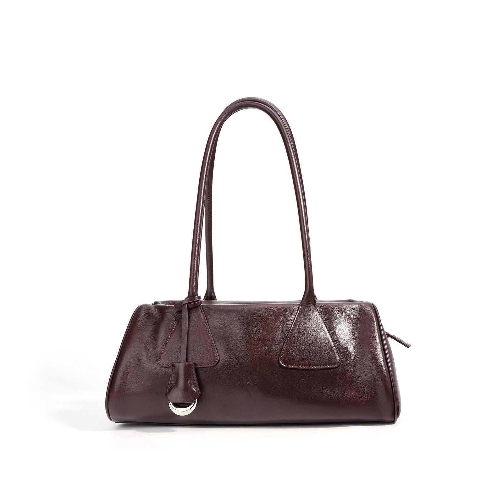 Women’s Genuine Leather Triangle Barrel Shoulder Bag | Effortless Vintage Poise