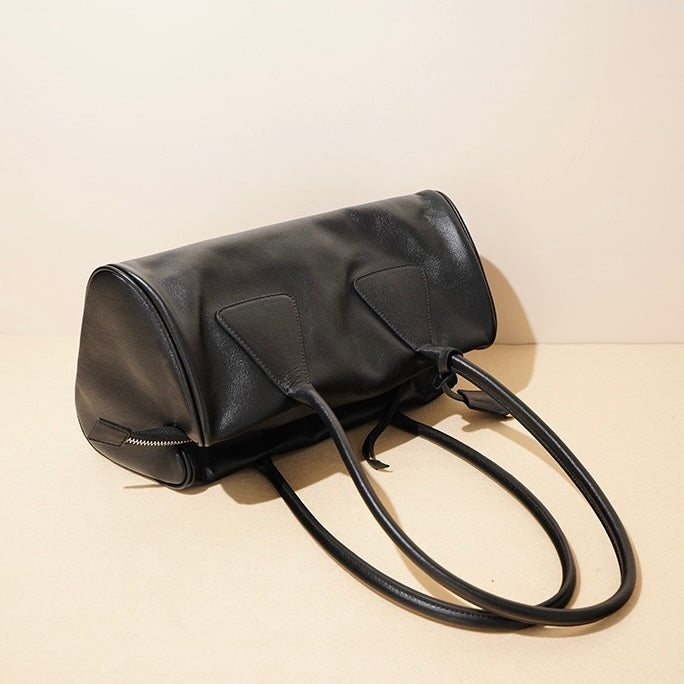 Women’s Genuine Leather Triangle Barrel Shoulder Bag | Effortless Vintage Poise