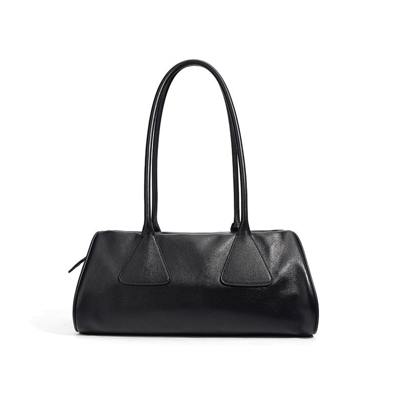 Women’s Genuine Leather Triangle Barrel Shoulder Bag | Effortless Vintage Poise