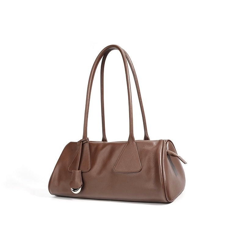 Women’s Genuine Leather Triangle Barrel Shoulder Bag | Effortless Vintage Poise