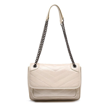 Women’s Genuine Leather Chain Detail Messenger Shoulder Bag | Spacious Elegance